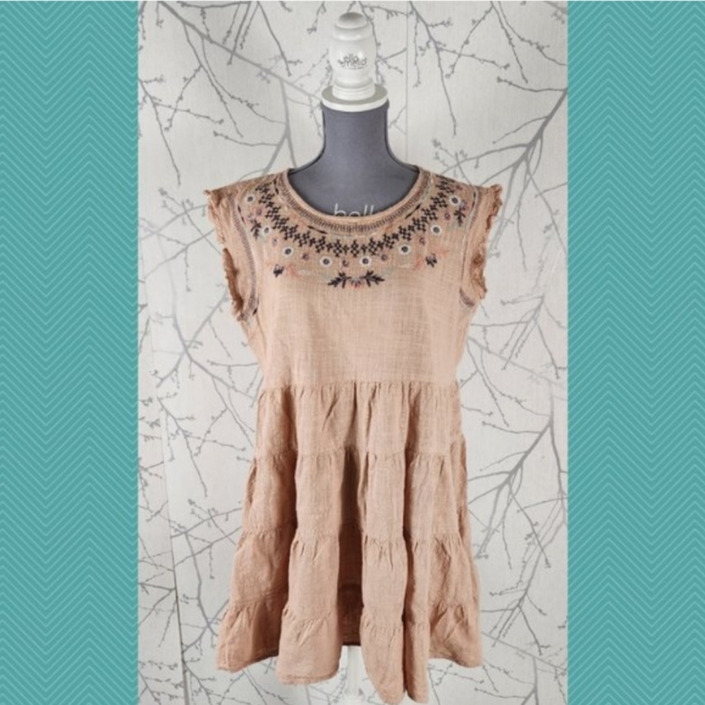 Keren Hart Salmon Pink Embroidered Flowy Mini Dress